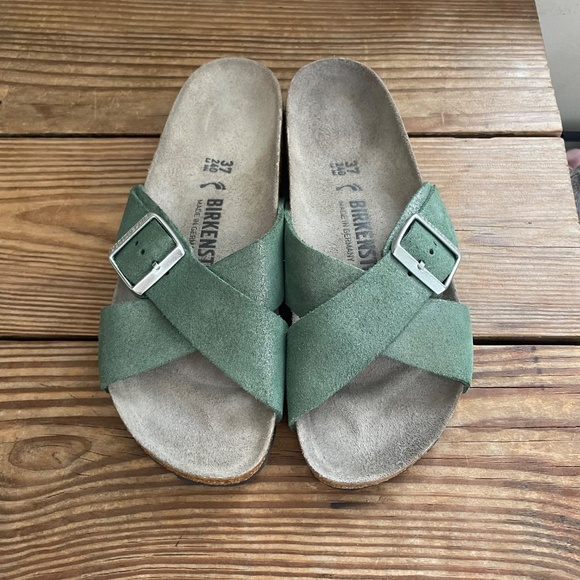 Birkenstock Siena Suede Leather Green Thyme sparkle Like New EU 37 / US 6.5 - 7 - Picture 2 of 16